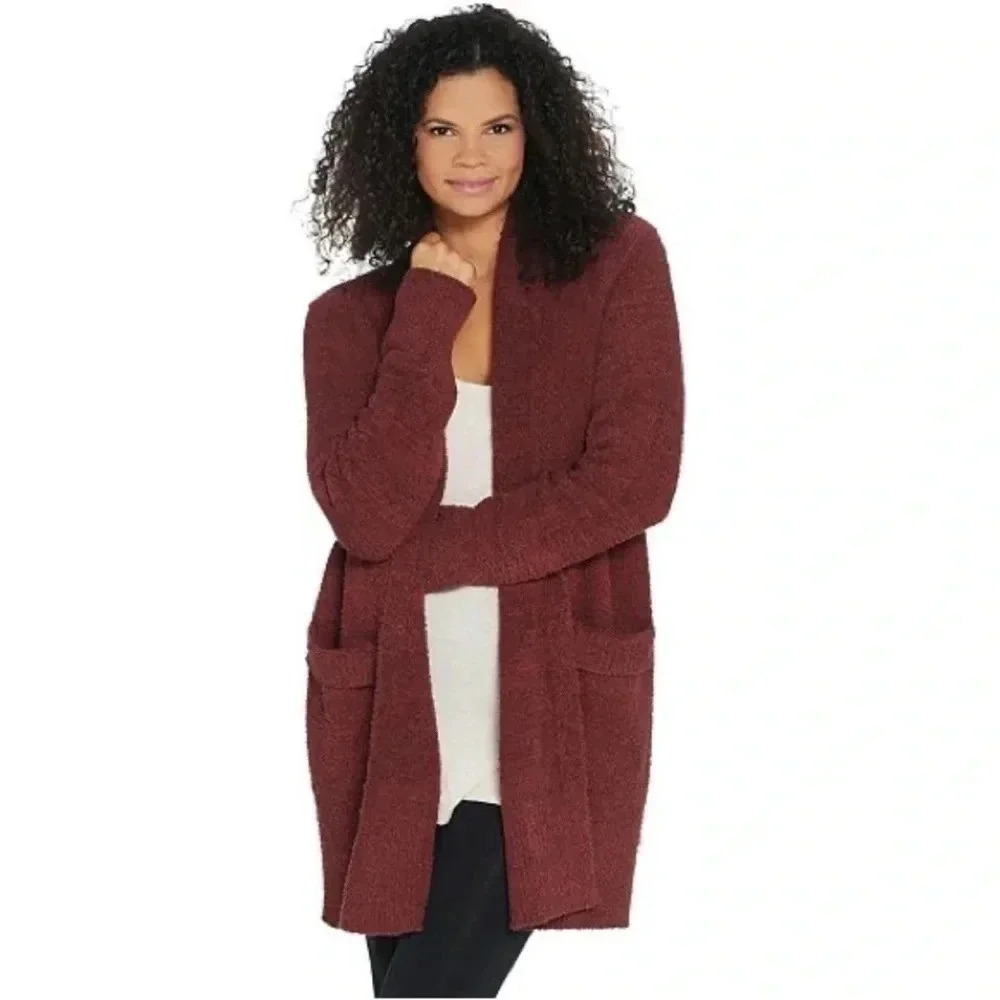 Barefoot Dreams Cozychic Cali Cardi in Garnet - Size Large